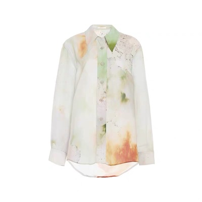 水彩清荷泼墨晕染半裙印花衬衫