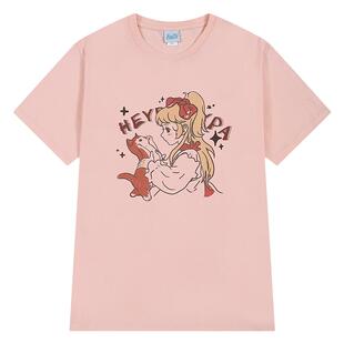 oversize美式潮牌短袖男生t恤设计感小众宽松情侣装百搭上衣男女