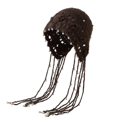 2025新款珍珠镂空针织毛线帽女