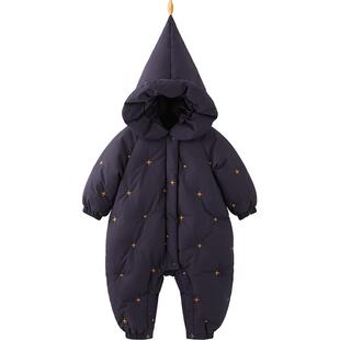 微狮牧尼婴儿连体羽绒服圣诞冬季宝宝外出羽绒服连帽保暖加厚冬装