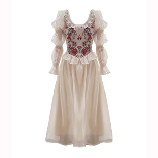 DAC【花悦公主】24春新款法式复古宫廷风圆领泡泡长袖公主连衣裙