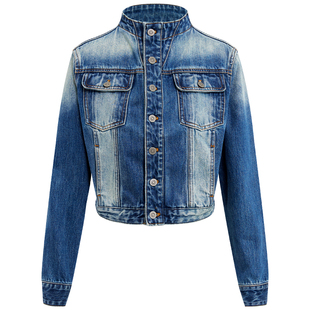 出逃赤岗西 复古做旧蓝水洗牛仔外套男女款秋季立领宽松短款夹克