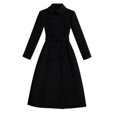 DPLAY含羊毛黑色单毛呢外套女法式好看冬季新款高级修身大衣女