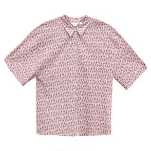 【盐缩工艺】阁兰秀2025夏秋新品全棉肌理感印花短袖宽松衬衫上衣