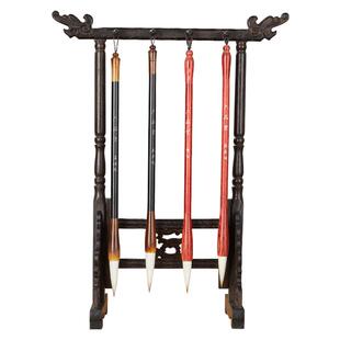 文昌毛笔架笔架毛笔挂初学者套装 笔挂架子兼毫毛笔挂架摆件展示架文昌笔8针鸡翅木笔架毛笔架挂毛笔摆件全套