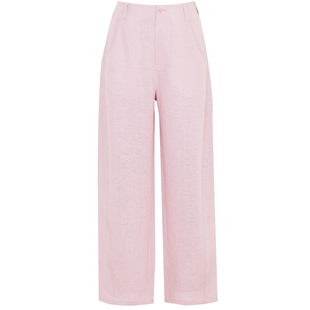 夏莫卡白色九分弯月裤100%亚麻裤中式刺绣裤子女粉色奶奶裤薄8356