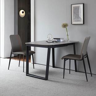 0J岩板折叠餐桌家用现代简约轻奢小户型伸缩长方形吃饭桌子椅