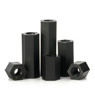 黑色尼龙柱M2.5M3M4双通尼龙六角隔离柱塑料绝螺丝柱PC板间隔螺柱