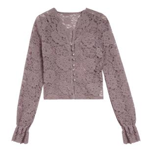 利达 NEWDADADA【淡紫蕾丝】独特漂亮薄款蕾丝针织衫女设计感小众