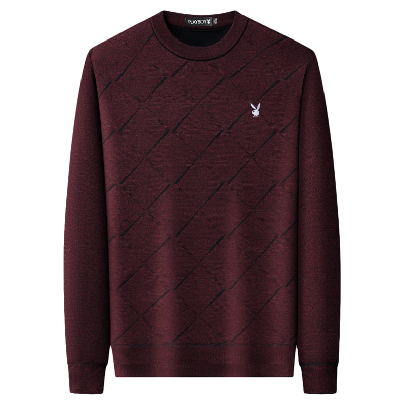 花花公子秋冬加绒加厚毛衣男中年爸爸装圆领保暖上衣中老年羊毛衫