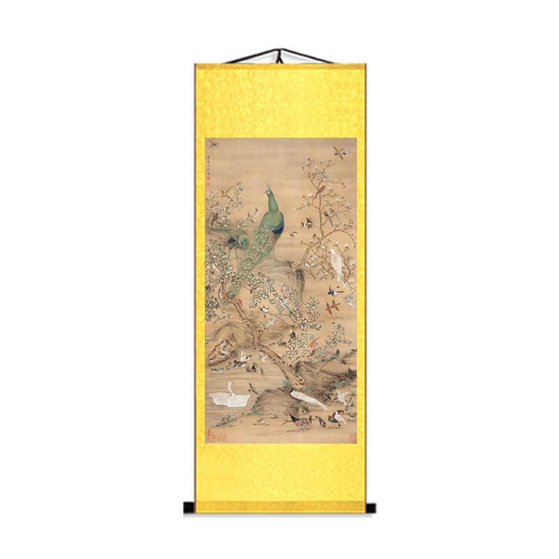 风水吉祥如意国画百鸟朝凤图卷轴