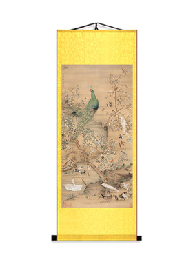 风水吉祥如意国画百鸟朝凤图卷轴