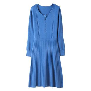 恒源祥女低圆领含羊毛连衣裙针织毛衣群宽松黑色中长款针织毛线衫