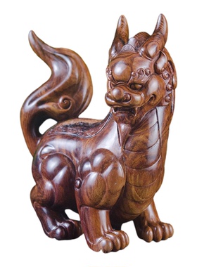 海南黄花梨狻猊摆件老料湘工雕刻吉祥客厅玄关木雕摆件收藏送礼