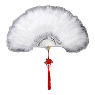 羽毛扇子舞蹈扇轻舞同款折扇古风舞蹈傣族舞专用白色跳舞演出道具