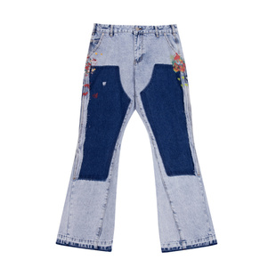 gallery dept jeans美潮高街泼墨涂鸦补丁拼接微喇直筒牛仔长裤男