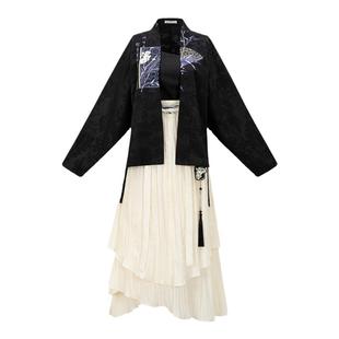 花朝记｜听竹｜秋日常汉服元素｜国风新中式｜宋制飞机袖吊带褶裙