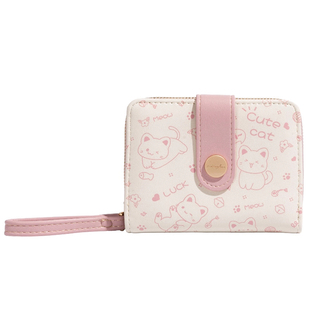 日系可爱学生卡通一体多功能零钱包折叠搭扣短款女生卡包哈基米款