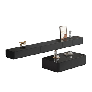 电视柜落地茶几组合客厅家用现代简约黑色玻璃款加高46实木电视柜