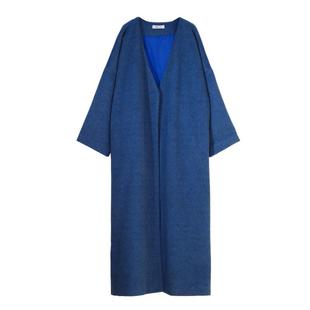 重磅高级感灰蓝色气质羊毛呢廓形OVERSIZE大衣开衫外套秋冬休闲女