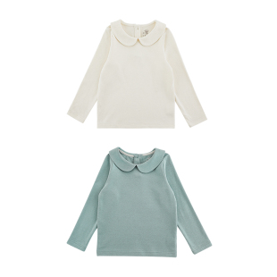 幼悠女童乖巧可人娃娃翻领打底衫春秋贴肤软糯柔润高弹休闲上衣潮