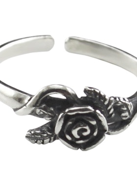 925纯银复古玫瑰花开口女戒指