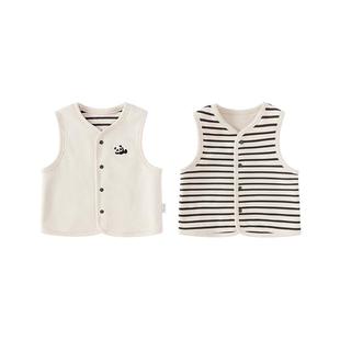 babylove婴儿马甲春秋季男女宝宝纯棉背心外穿条纹双面穿百搭坎肩