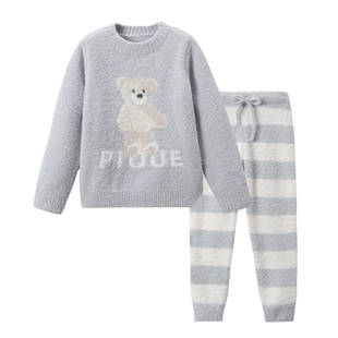 秋冬半边绒儿童睡衣珊瑚绒男童女宝宝亲子家居服套装法兰绒加绒厚