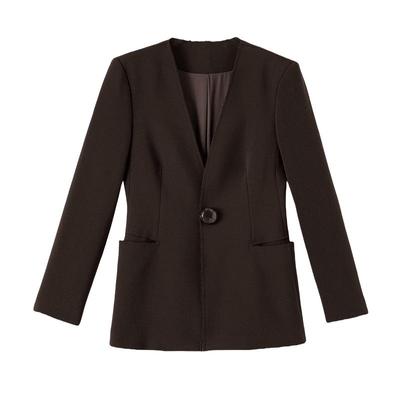 晚白纯色翻驳领通勤西装外套