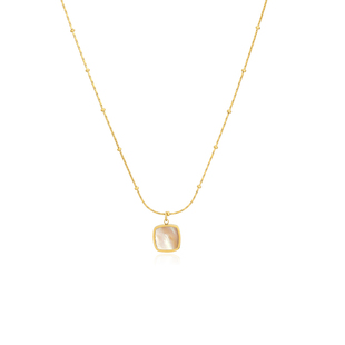 轻奢项链女高级感小众天然白贝母方形吊坠新款秋冬长款高档毛衣链