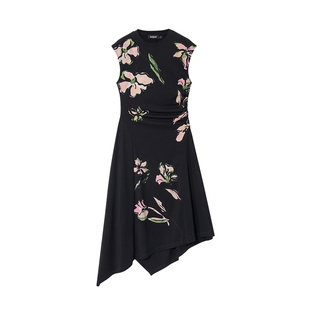 Desigual花卉印花黑色无袖修身女士连衣裙