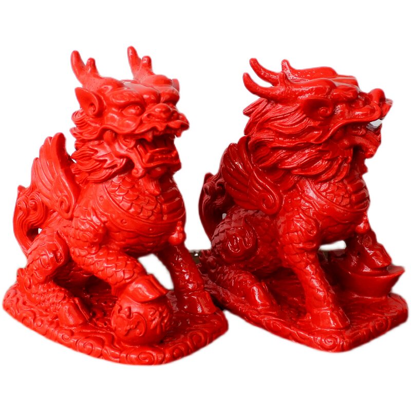 天然朱砂财福麒麟摆件客厅工艺品