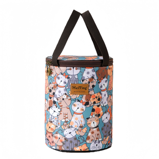 卡通保温饭盒袋圆形手提饭盒包饭桶保温袋学生防水便当包上班饭兜