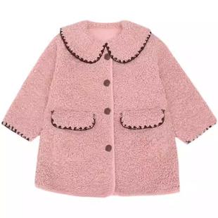 女童毛毛衣秋冬季儿童中长款外套2025新款洋气小女孩仿羊羔绒上衣