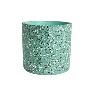 绿色圆形水磨石小花器长方形圆柱小花盆石制北欧风粉色摆件样板房