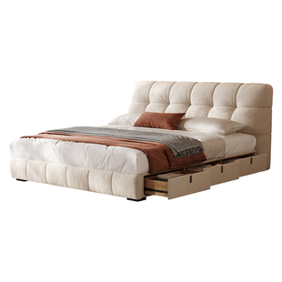 法莎蒂雪尼尔婴儿绒泡芙床法式奶油风小户型主卧双人床布艺储物床