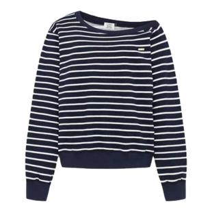 【现货】callmebabysoft小众一枝南南同款宽松斜肩条纹卫衣露肩女