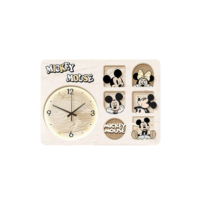 奶油风米奇电表箱装饰画带钟表