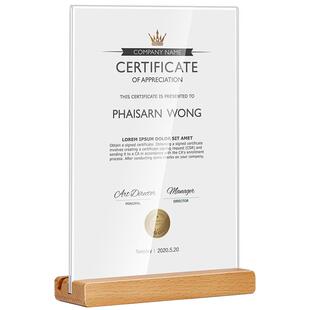 荣誉证书框支架亚克力立牌授权书裱框架摆台木质a4相框奖状展示框