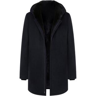 山羊绒大衣男士连帽中长款进口水貂内胆派克服貂皮毛一体商务款