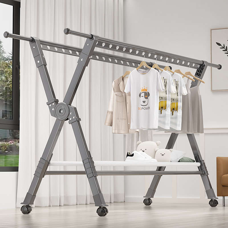 折叠落地式晾衣架家用伸缩晾衣杆室内挂衣架子户外晒被神器晒衣杆