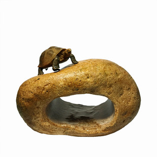 乌龟躲避石头洞穴 天然鱼虾窝爬虫嬉戏攀爬登高藏身中空桥洞晒台