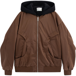 流石男装减龄个性假两件羽绒服2025年冬季男款连帽设计感保暖外套