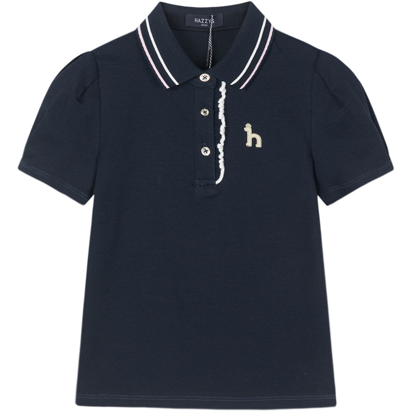 hazzys哈吉斯童装女童polo杉夏新品中大童丝光工艺学院T恤