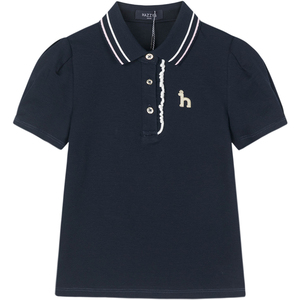 hazzys哈吉斯童装女童polo杉夏新品中大童丝光工艺学院T恤