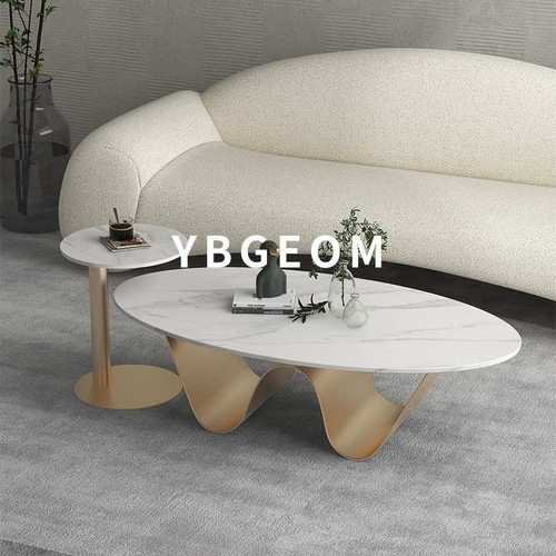 YBGEOM茶几客厅家用意式轻奢岩板桌子椭圆异形现代简约小户型极简