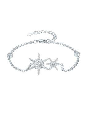 周六福S925银双子星手链女