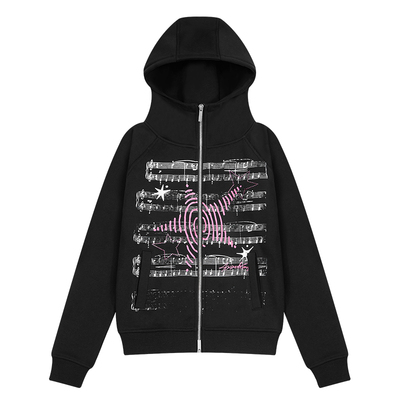 404MOB复古印花修身连帽卫衣秋冬亚文化辣妹加绒加厚外套短款上衣