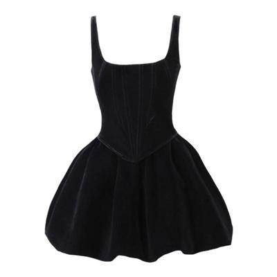 自制丝绒高腰a字半身裙女