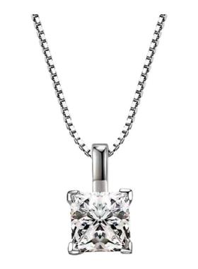 莫桑石单钻公主方项链纯银